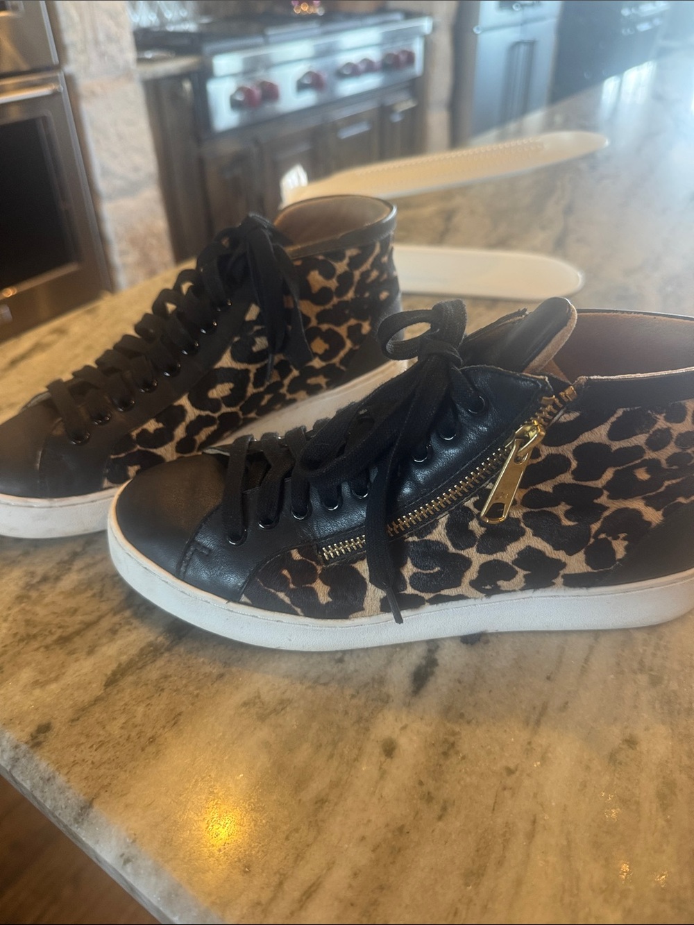 Vionic Leopard-Print High-Top Sneakers with Black Trim & Gold Zip